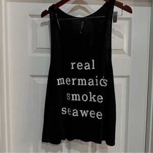 Triumph Black Yoga Tank Top with White Real Mermaids Smoke Seaweed